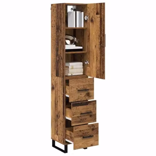 vidaXL Modern Highboard in Old Wood Brown with Internal Shelves and Drawers, H 180 x W 34.5 x D 38 cm – 1