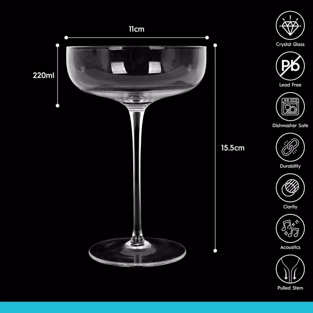 Argon Tableware Hoxton Lead-Free Crystal Champagne Coupe Cocktail Glasses, 220ml, Pack of 24, Transparent – 5