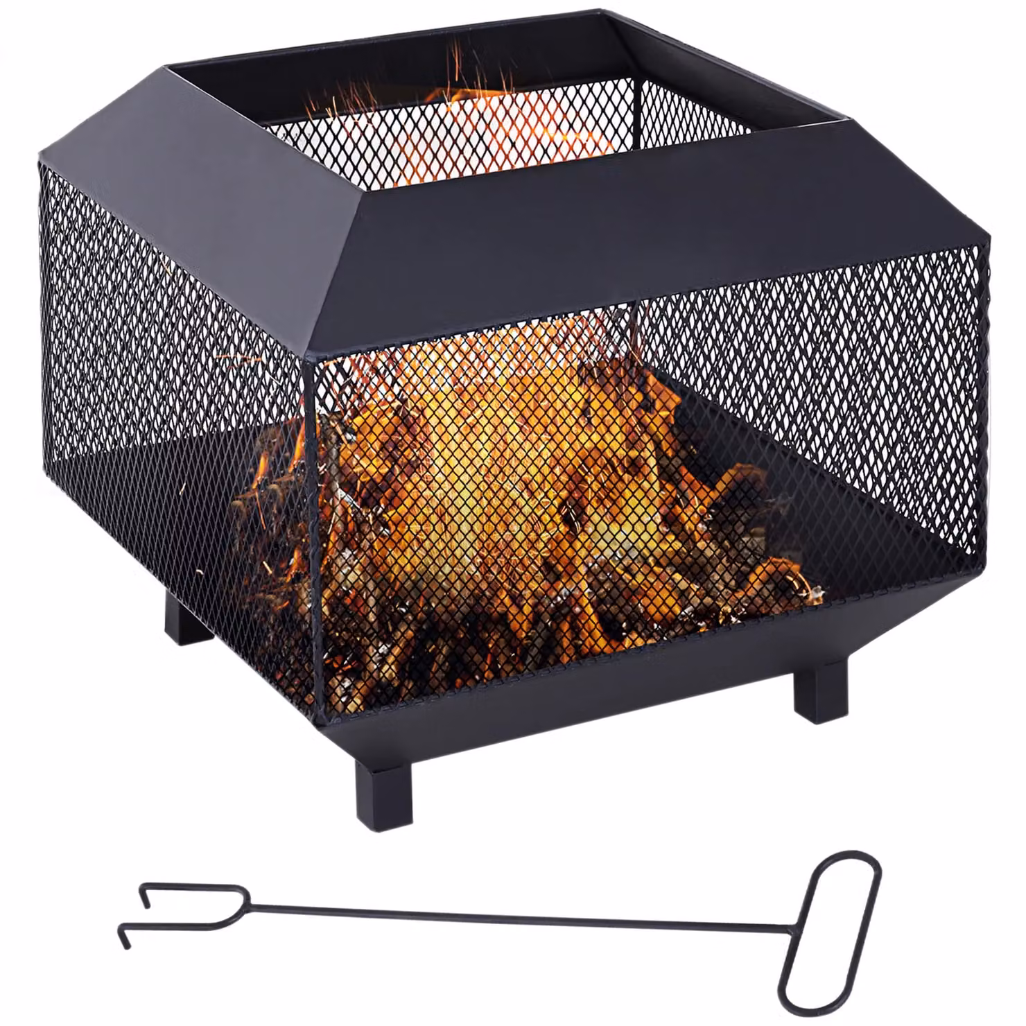 OUTSUNNY Metal Firepit Patio Heater Black Square Steel Log Burner with Fire Basket W/D/H: 44 x 40 x 44 cm – 2