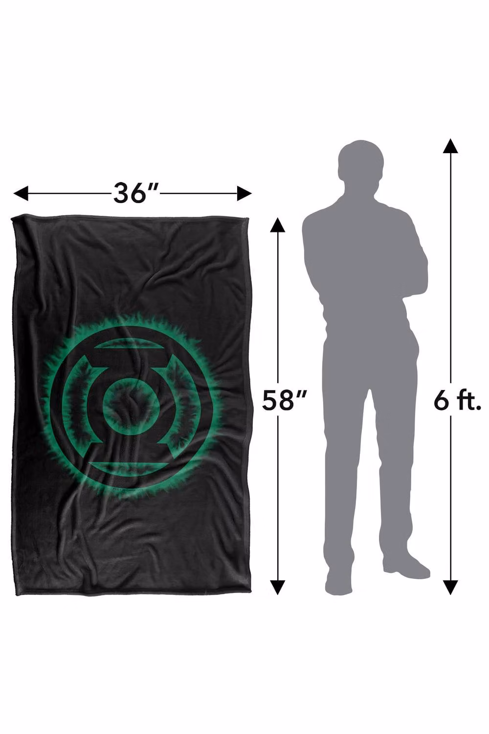 Warner Bros. Green Lantern Green Flame Logo Super Soft Fluffy Polyester Throw Blanket in Green, Black and Multicolour, Extra Large – 3