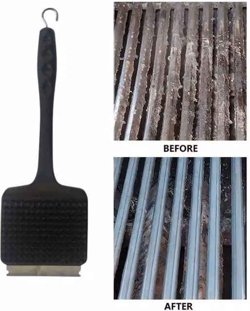 BAR-B-KING Heavy Duty Long Handle Metal Wire BBQ Cleaning Brush and Scraper in Black