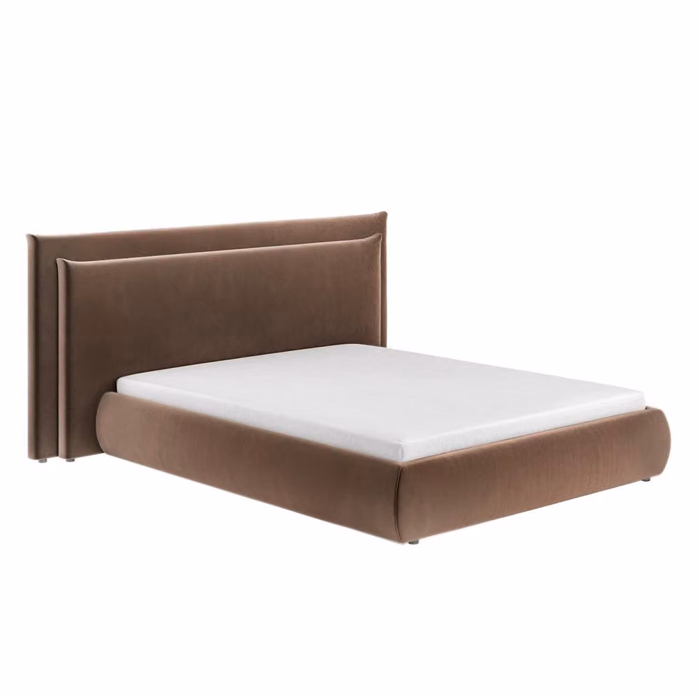 Solace+Co Sigrid Chocolate Brown Velvet Upholstered Ottoman Bed with Cushion Headboard, W/D/H: 140 x 200 cm – 3