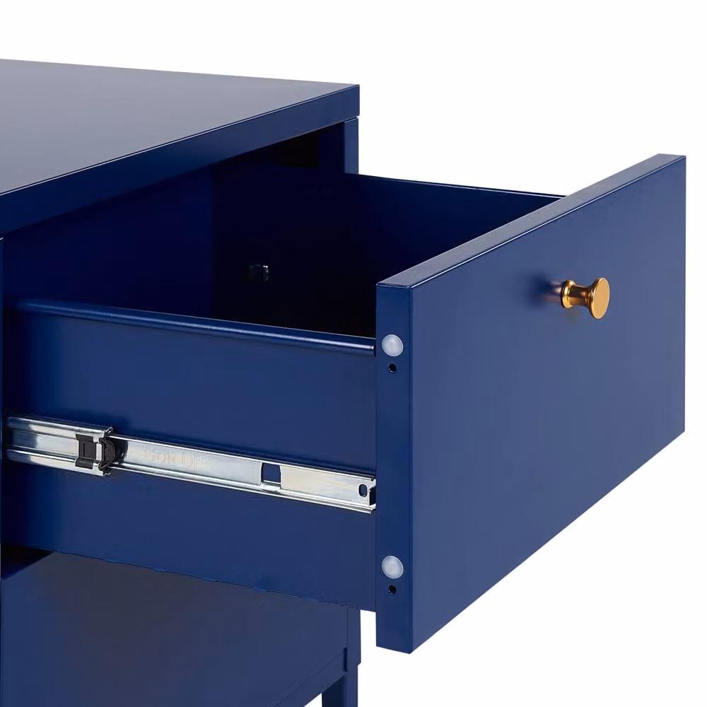Wyld and Coco Two-Drawer Industrial Glam Bedside Table in Blue and Gold – 4