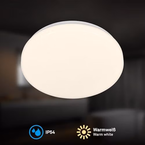 Briloner LED Bathroom Ceiling Light, Warm White, IP54, White, W/D/H: 27 x 27 x 6.5 cm – 2