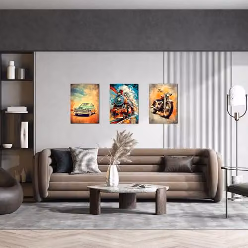 Simpa Power of Dynamics 3 Panel Canvas Wall Art in Gold and Multicolour – 3