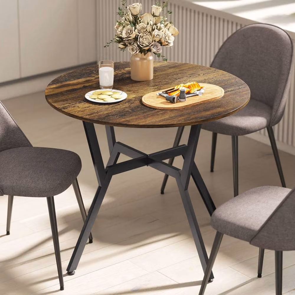 Wyld Haus Molu Round Dining Table in Rustic Brown with Black Metal Legs, Diameter: 90 cm – 8