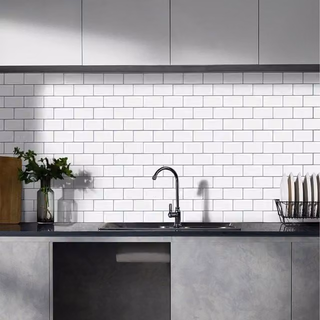 Lifeideas 10 Piece White Tile Look Self-Adhesive Backsplash Wall Stickers