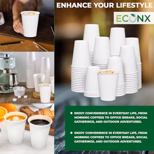 ECONX White Single Wall Disposable Paper Coffee Cups, 236ml, 100 Pack – 2