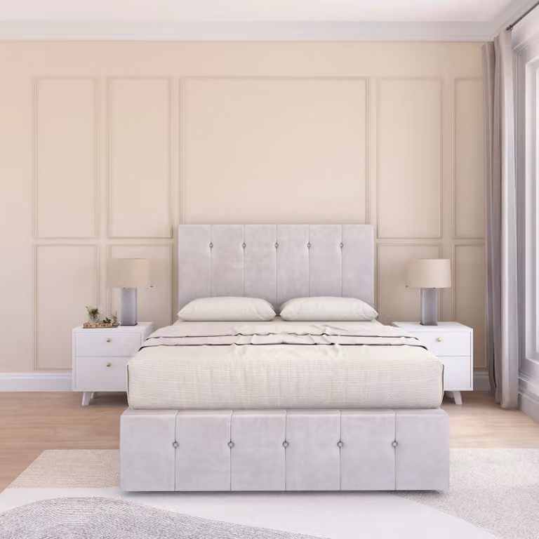 Sloomy Highbury Divan Bed Base and Floor Standing Headboard in Silver Velvet, W/D/H: 120 x 200 cm