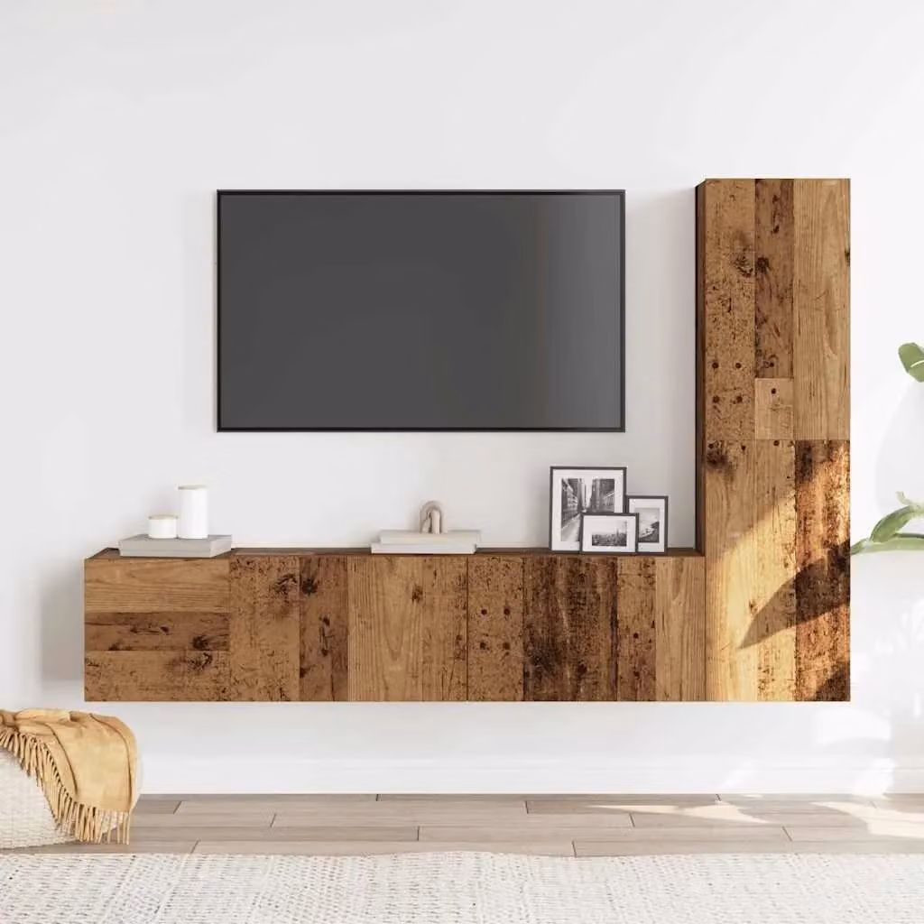 Berkfield Home Set of 3 Modern Wall Mounted TV Cabinets in Brown Old Wood Engineered Wood – 2