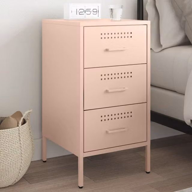 Berkfield Home Pink Metal Bedside Cabinet W/D/H: 36 x 39 x 68 cm