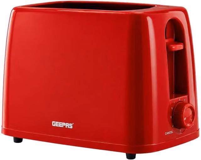 Geepas 2 Slice Bread Toaster with 6 Level Browning Control and Crumb Tray in Red