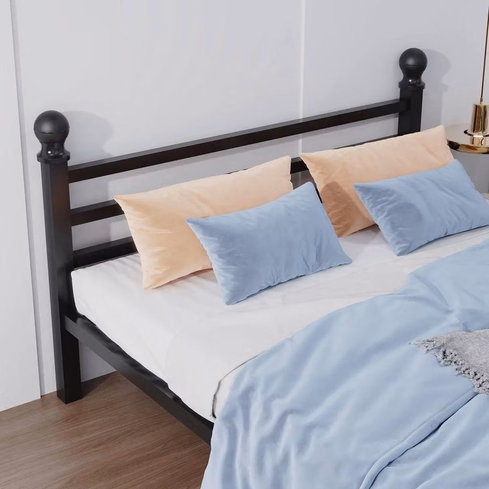 Kelvenix Heavy Duty Metal Double Bed Frame with Headboard and Footboard in Black, W/D/H: 140 x 200 cm – 5