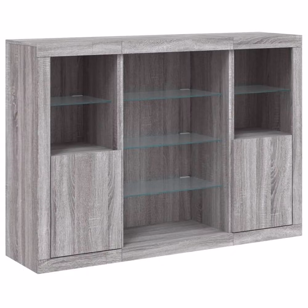 Berkfield Home Set of 3 Modern Grey Sonoma Sideboards with Integrated LED Lighting and Matt MDF Finish – 4