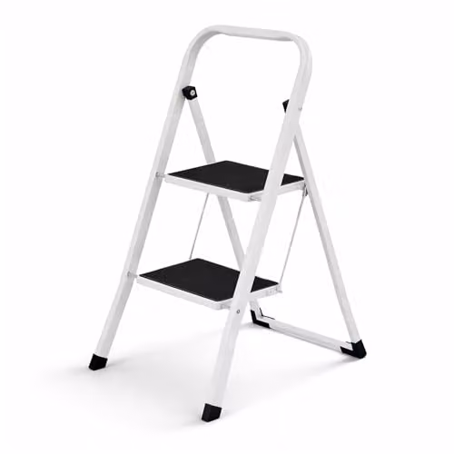 Oypla 2 Step Foldable Steel Stepladder with Non-Slip Rubber Feet in White – 1