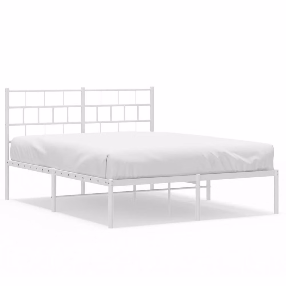 Berkfield Home Metal Bed Frame with Headboard in White, W/D/H: 150 x 200 cm – 2