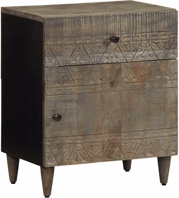 Berkfield Home Light Grey Mango Wood Bedside Cabinet W/D/H: 50 x 33 x 60 cm
