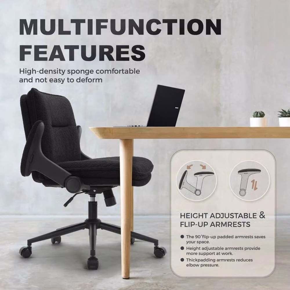 KORVIXA Black Ergonomic Accent Chair with Flip-Up Arms and Metal Frame, W/D: 100 x 100 cm – 3