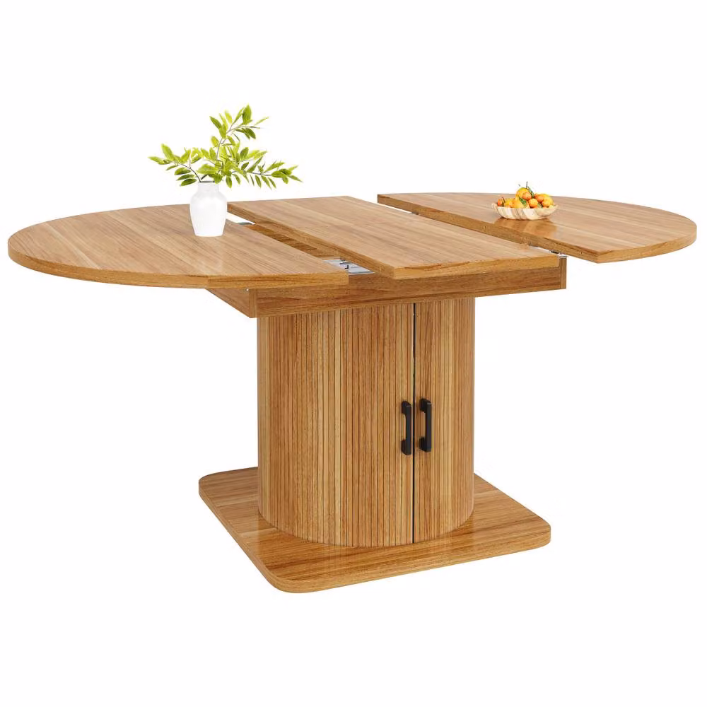 ModernLuxe Modern Extendable Dining Table with Storage and Wine Rack in Natural Brown and Beige, W/D/H: 118 x 75 x 76 cm – 3