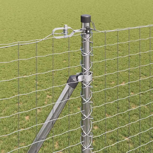 vidaXL Berkfield Home Modern Round Fence Posts with Spike, 52 Pieces, Galvanised Steel, Silver, Height: 170 cm, Diameter: 32 mm