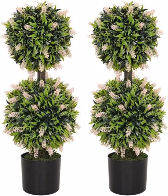 Dyzi Pink Artificial Round Topiary Ball Tree Set, Potted for Indoor or Outdoor Use, Height: 70 cm