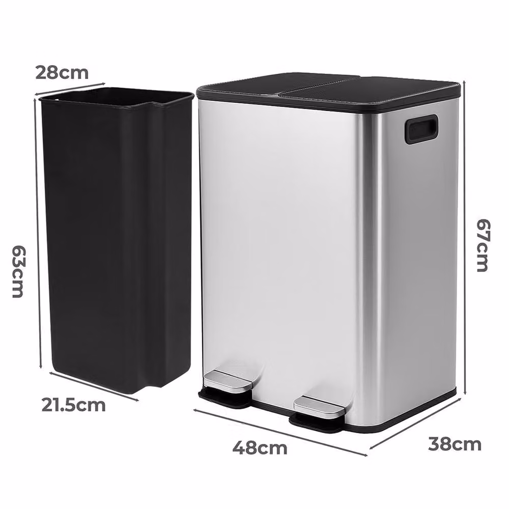 Toque 60L Stainless Steel Pedal Dustbin with Soft Close and Removable Inner Bucket in Silver – 4