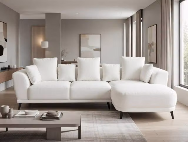 DS Living Nova 3 Seater Left Corner Lounger Sofa in Cream Fabric – 1