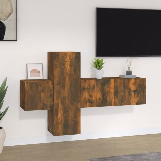 Berkfield Home 3 Piece Smoked Oak TV Cabinet Set in Brown – 1