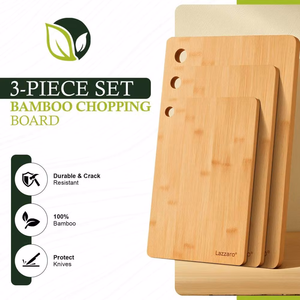 Grace Lazzaro Brown Bamboo Rectangular Chopping Board Set of 3 with Groove and Reversible Design – 2