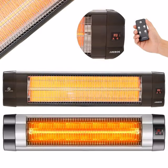 AREBOS Infrared Heater with Remote Control and 3 Heat Settings, Black