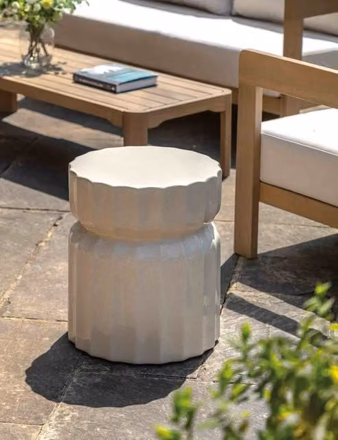 Gallery Direct Cirella Round Outdoor Side Table in Cream Ceramic and Concrete