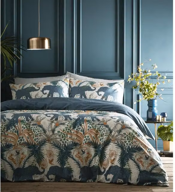 Portfolio Home Ethnic Animal Graphic Duvet Cover Set in Petrol, Purple and Beige, 200 x 200 cm