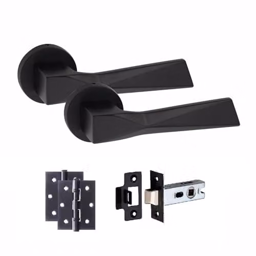 Golden Grace Aura Door Handles with Hinges and Latch in Matt Black – 1