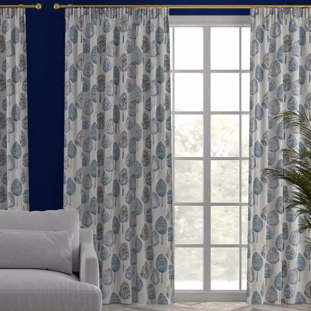 Runswick Made to Measure Danube Blackout Fabric Curtain Panel in Blue and Grey