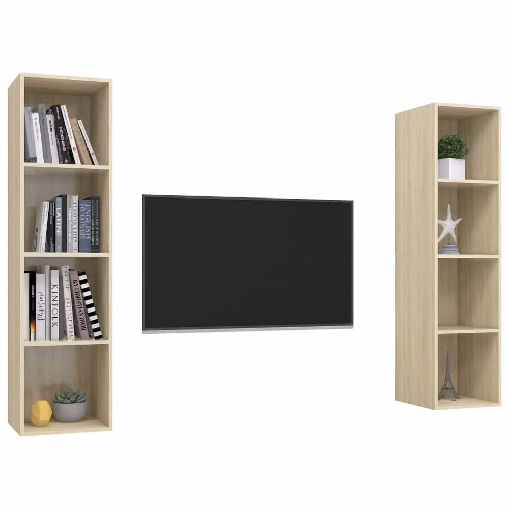 Berkfield Home Set of 2 Wall-mounted TV Cabinets in Light Oak Sonoma Oak Engineered Wood – 2