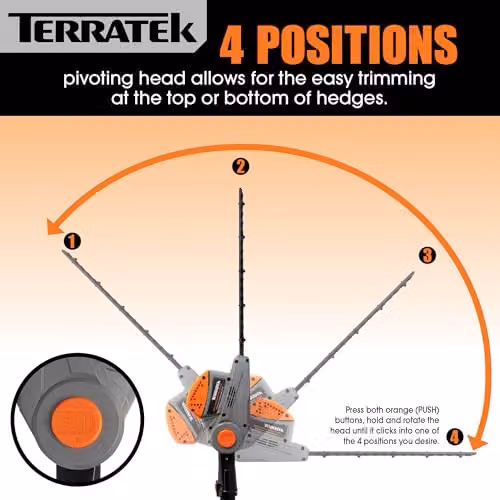 Terratek 550W Electric Long Reach Reciprocating Hedge Trimmer with 45cm Blade in Grey and Orange – 5