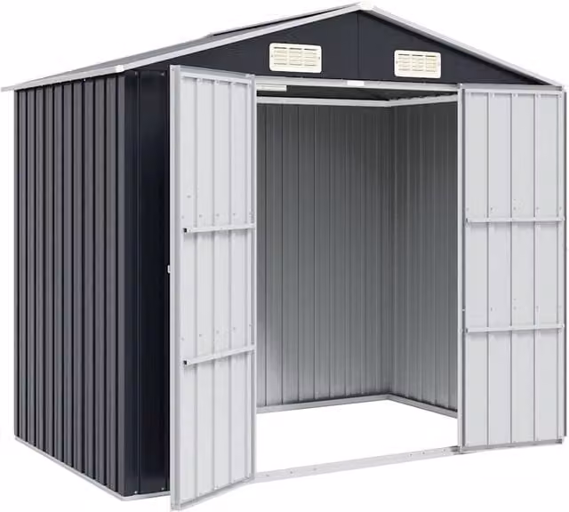Berkfield Home Garden Shed in Anthracite and Black Galvanised Steel, W/D/H: 205 x 129 x 183 cm