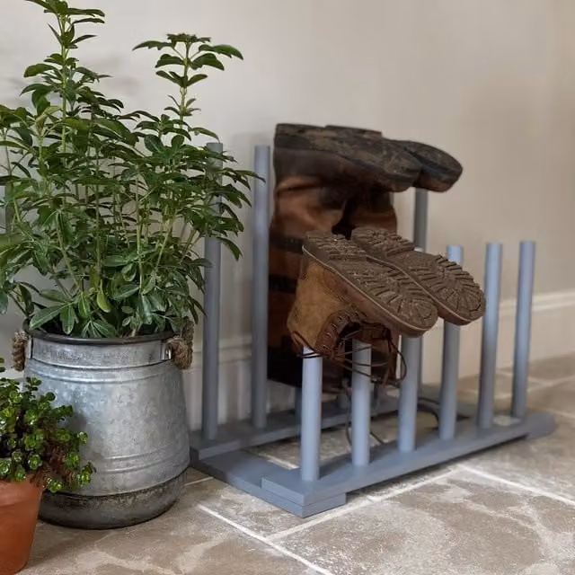 Grey Wooden Welly Boot Rack Organiser for Hallways