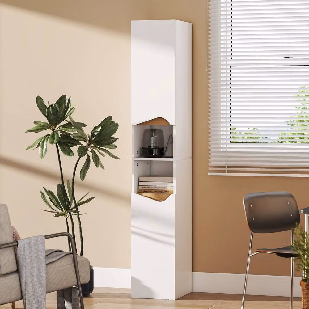 Havendro Slim White Tall Bathroom Storage Cabinet with 2 Hinged Doors and Internal Shelves, H 180.5 x W 30 x D 30 cm – 3