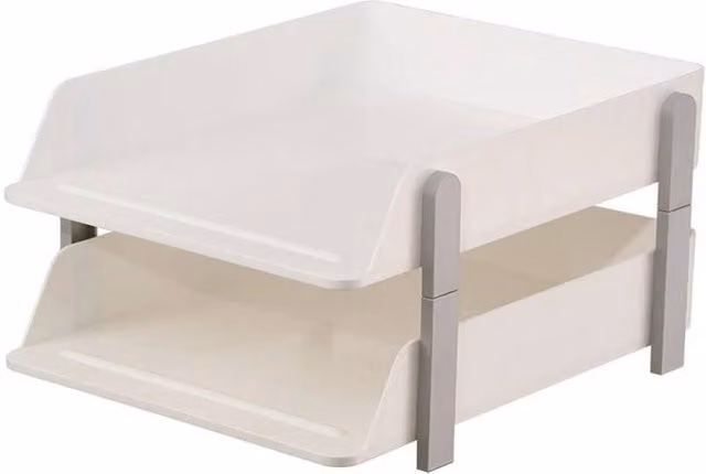 Kelvenix 2 Tier Home Office Filing Trays and Letter Rack Desk Organiser in White – 1