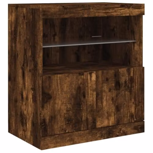 vidaXL Modern Sideboard with Integrated LED Lights in Brown, W/D/H: 60 x 37 x 67 cm