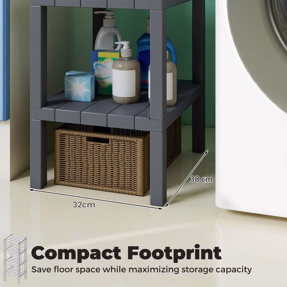Costway 4-Tier Plastic Bathroom Storage and Display Rack in Grey – 3