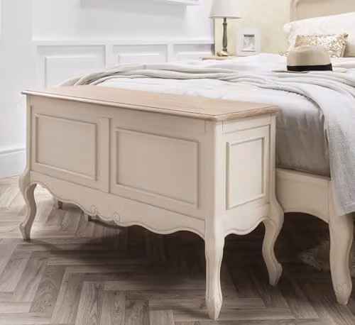 Statement Furniture Juliette French Style Carved Wooden Blanket Box Ottoman Storage in Beige, W: 100 cm, D: 35 cm, H: 60 cm