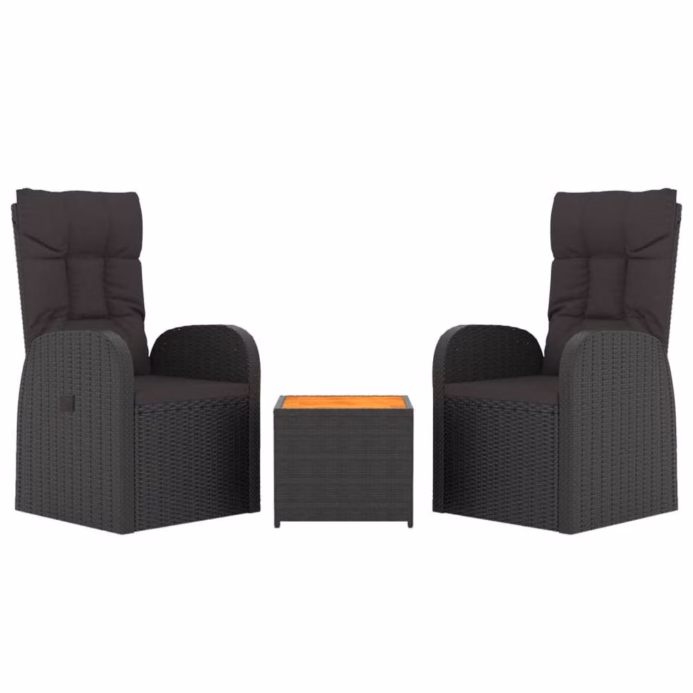 Berkfield Home 3 Piece Black Poly Rattan and Acacia Wood Garden Lounge Set with Cushions – 3