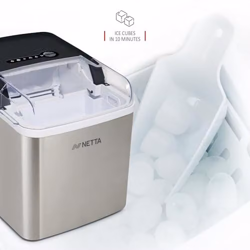 NETTA Ice Maker Machine with 12kg Capacity and 1.8L Tank in Stainless Steel and Black – 4
