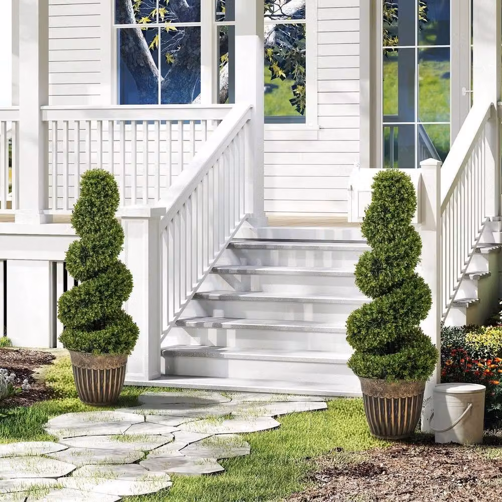 NESTLUNE Set of 2 Green Potted Artificial Topiary Spiral Boxwood Plants, H 100 cm x W 15 cm x D 15 cm – 3