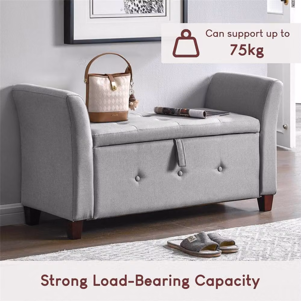 Kelvenix Light Grey Linen Upholstered Storage Ottoman Seat Stool Bench – 3
