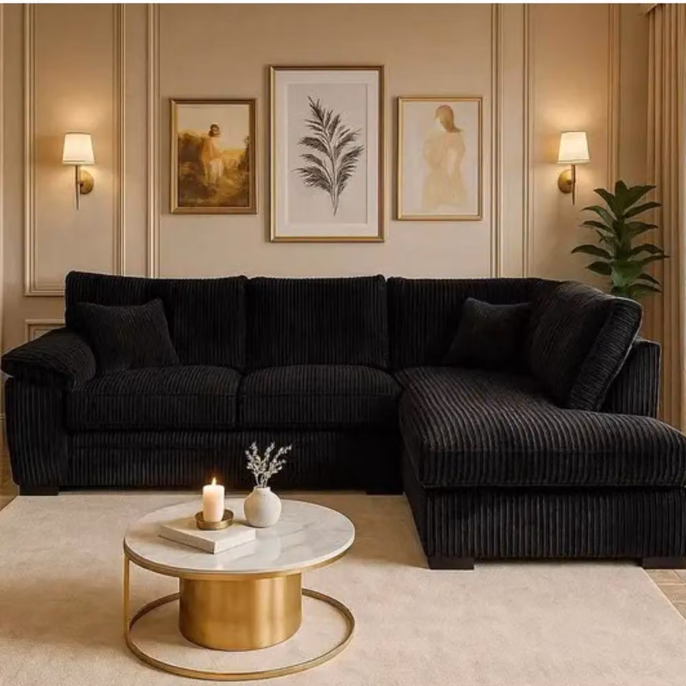 Snug Furniture Birmingham Ltd Monroe Amalfi Jumbo Cord Right Hand Corner Sofa in Black – 2