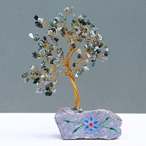 Ancient Wisdom Moss Agate Gemstone Tree with 160 Green Stones for Tabletop Decor – 1