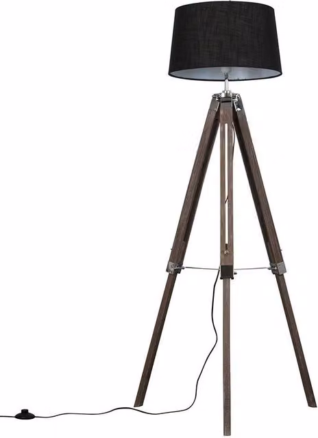 ValueLights Clipper Modern Black Floor Lamp with Chrome and Wood Details – 1